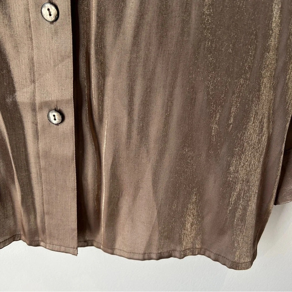 Vintage 90s ‎ / Y2K gold bronze lamé button down shirt 4 petite - Picture 2 of 7